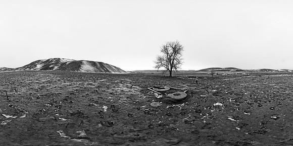 Homesite after range fire near Omak, Washington State, USA